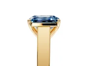 Solitaire Engagement Ring Setting for Fancy Blue Emerald Cut Center with Tapered Split Shoulders and Prong Head in Yellow Gold