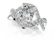 Halo Engagement Ring Setting for Radiant Cut Center with Pave Infinity Twist Band and Prong Head in Platinum