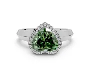 Halo Engagement Ring Setting for Fancy Green Heart-Shaped Center with Knife Ridge Cathedral Band and Prong Head in White Gold