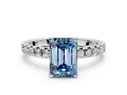 Solitaire Engagement Ring Setting for Fancy Blue Emerald Cut Center with Large Accents and Prong Head in Platinum