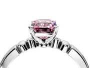 Solitaire Engagement Ring Setting for Fancy Pink Emerald Cut Center with Beaded Shoulders and Prong Head in Platinum