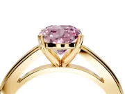 Solitaire Engagement Ring Setting for Fancy Pink Cushion Cut Center with Flat-Sided Plain Band and Prong Head in Yellow Gold
