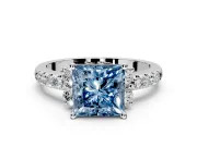 Paired Accent Engagement Ring Setting for Fancy Blue Princess Cut Center with Pave Band and Prong Head in Sterling Silver