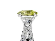 3 Stone Engagement Ring Setting for Fancy Yellow Oval Center with Pave Split Shank and Prong Head in Platinum