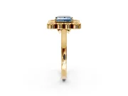 Cluster Halo Engagement Ring Setting for Fancy Blue Princess Cut Center with Milgrain Bezel Accents and Prong Head in Yellow Gold