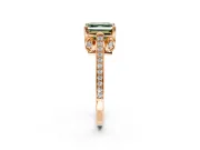 Cathedral Engagement Ring Setting for Fancy Green Asscher Cut Center with Antique-Style Pave Band and Prong Head in Rose Gold