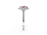 Halo Engagement Ring Setting for Fancy Pink Pear-Shaped Center with Raised Halo, Pave Band and Prong Head in Sterling Silver