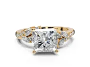 Solitaire Engagement Ring Setting for Princess Cut Center with Marquise Accent Twist Band and Prong Head in Yellow Gold