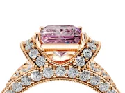 Pave Engagement Ring Setting for Fancy Pink Princess Cut Center with Curved Accent Rows, Openwork and Prong Head in Rose Gold
