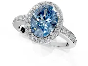 Halo Engagement Ring Setting for Fancy Blue Oval Center with Heart-Shaped Openwork, Pave Band and Prong Head in Platinum