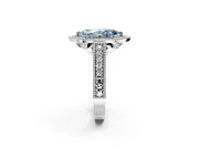 Milgrain Halo Engagement Ring Setting for Fancy Blue Marquise Center with Pave Band and Prong Head in White Gold