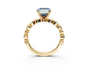 Solitaire Engagement Ring Setting for Fancy Blue Asscher Cut Center with Beaded Bezel Station Band and Prong Head in Yellow Gold