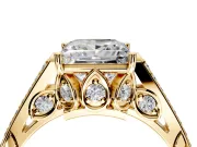 Cathedral Engagement Ring Setting for Princess Cut Center with Antique-Style Pave Band and Prong Head in Yellow Gold