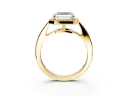 Bezel-Framed Halo Engagement Ring Setting for Asscher Cut Center with Pave Band and Prong Head in Yellow Gold