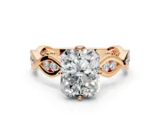 Solitaire Engagement Ring Setting for Radiant Cut Center with Accented Twist Band and Leaf Prong Head in Rose Gold