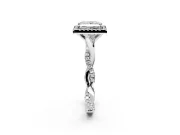 Halo Engagement Ring Setting for Princess Cut Center with Pave and Plain Twist Band and Prong Head in Platinum