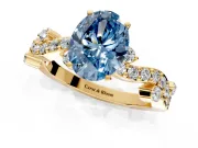 Solitaire Engagement Ring Setting for Fancy Blue Oval Center with Bar-Station Pave Twist and Prong Head in Yellow Gold