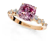 Cluster Engagement Ring Setting for Fancy Pink Cushion Cut Center with Round Cut Accent Band and Prong Head in Rose Gold