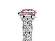Solitaire Engagement Ring Setting for Fancy Pink Princess Cut Center with Pave Cathedral Shoulders and Prong Head in Platinum