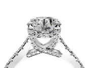 Solitaire Engagement Ring Setting for Round Cut Center with Widening Pave Band and Claw Prong Head in Platinum