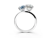 Fancy Blue Oval and Emerald Cut Lab-Grown Diamond Toi et Moi Engagement Ring with Prong-Set Stones in Sterling Silver