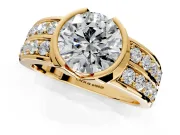 Bezel Engagement Ring Setting for Round Cut Center with Wide Channel-Set Band and Bezel Head in Yellow Gold
