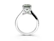 Solitaire Engagement Ring Setting for Fancy Green Princess Cut Center with Widening Pave Band and Claw Prong Head in Sterling Silver