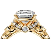 Solitaire Engagement Ring Setting for Asscher Cut Center with Filigree Band and Prong Head in Yellow Gold