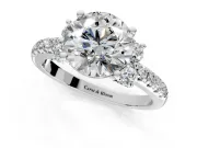 Paired Accent Engagement Ring Setting for Round Cut Center with Pave Band and Prong Head in Sterling Silver