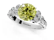 Cluster Engagement Ring Setting for Fancy Yellow Round Cut Center with Bezel Accent Clusters and Prong Head in Platinum