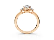 3 Stone Engagement Ring Setting for Pear-Shaped Center with Wide Plain Band and Prong Head in Rose Gold