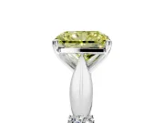 Solitaire Engagement Ring Setting for Fancy Yellow Radiant Cut Center with Carved Leaf Shoulders and Prong Head in Platinum