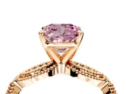 Solitaire Engagement Ring Setting for Fancy Pink Cushion Cut Center with Marquise Panel Band and Prong Head in Rose Gold