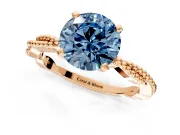 Solitaire Engagement Ring Setting for Fancy Blue Round Cut Center with Twist Band and Bead Prong Head in Rose Gold