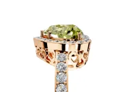 Halo Engagement Ring Setting for Fancy Yellow Heart-Shaped Center with Heart-Shaped Openwork, Pave Band and Prong Head in Rose Gold
