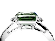 3 Stone Engagement Ring Setting for Fancy Green Asscher Cut Center with Low-Set Round Cut Accents and Prong Head in Platinum