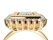 Halo Engagement Ring Setting for Princess Cut Center with Milgrain Bezel Rim, Plain Band and Prong Head in Yellow Gold