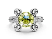 Solitaire Engagement Ring Setting for Fancy Yellow Round Cut Center with Twisted Band and Scroll Prong Head in White Gold