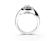 Bezel-Framed Halo Engagement Ring Setting for Radiant Cut Center with Pave Band and Prong Head in Platinum