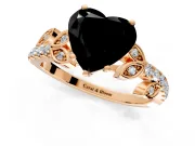 Leaf Motif Engagement Ring Setting for Fancy Black Heart-Shaped Center with Pave Band and Prong Head in Rose Gold