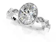 Milgrain Bezel Engagement Ring Setting for Oval Center with Marquise Stations and Bezel Head in Sterling Silver