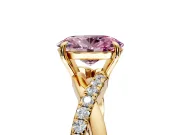 Crossover Engagement Ring Setting for Fancy Pink Oval Center with Pave and Plain Strands and Prong Head in Yellow Gold