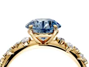 Cluster Engagement Ring Setting for Fancy Blue Round Cut Center with Round Cut Accent Band and Prong Head in Yellow Gold