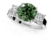 3 Stone Engagement Ring Setting for Fancy Green Round Cut Center with Matching Side Accents and Prong Head in Platinum