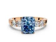 5 Stone Engagement Ring Setting for Fancy Blue Radiant Cut Center with Plain Band and Prong Head in Rose Gold