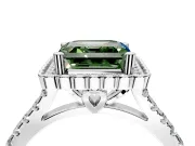 Milgrain Floral Halo Engagement Ring Setting for Fancy Green Asscher Cut Center with Pave Band and Prong Head in Platinum