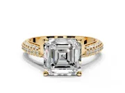 Solitaire Engagement Ring Setting for Asscher Cut Center with Multi-Row Accents and Prong Head in Yellow Gold