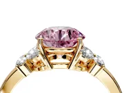 Solitaire Engagement Ring Setting for Fancy Pink Round Cut Center with Marquise Flower Shoulders and Prong Head in Yellow Gold