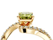 Solitaire Engagement Ring Setting for Fancy Yellow Emerald Cut Center with Pave Bypass Swirl Band and Prong Head in Yellow Gold