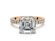 Solitaire Engagement Ring Setting for Asscher Cut Center with Fine Pave Band and Claw Prong Head in Rose Gold
